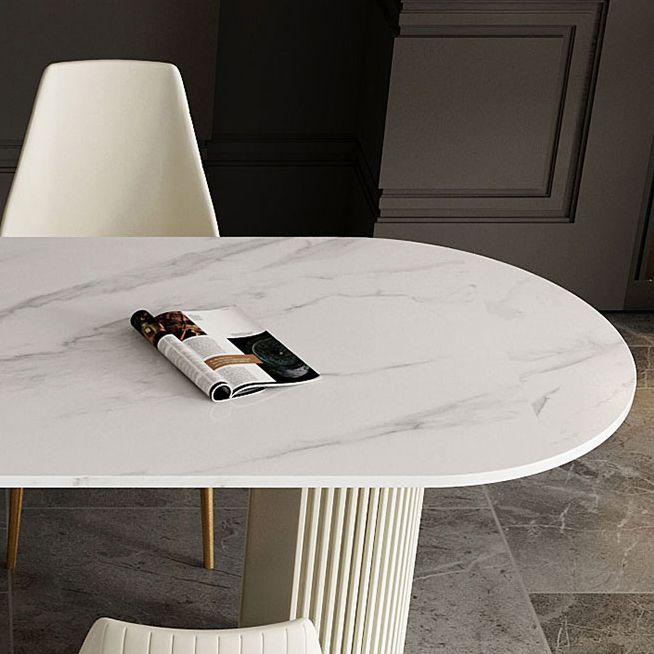 Traditional Luxury Dining Table White Sintered Stone Double Pedestal Table for Kitchen