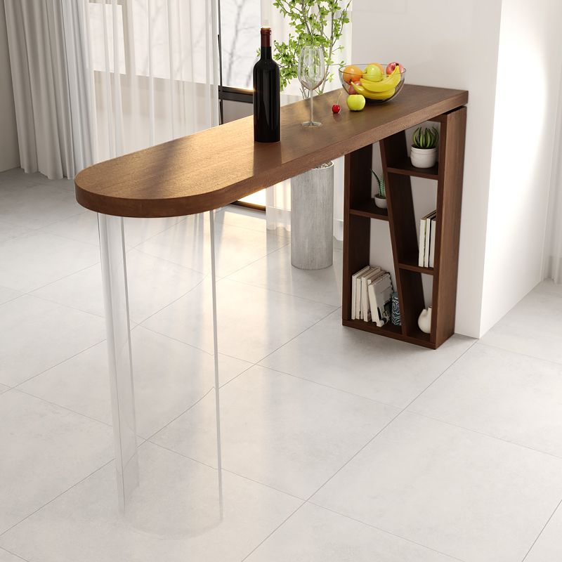 Brown Specialty Bar Dining Table Solid Wood Bar Height Table with Pedestal Base