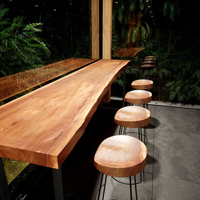 Wood Backless Dining Stools Contemporary Bar Stools with Footrest