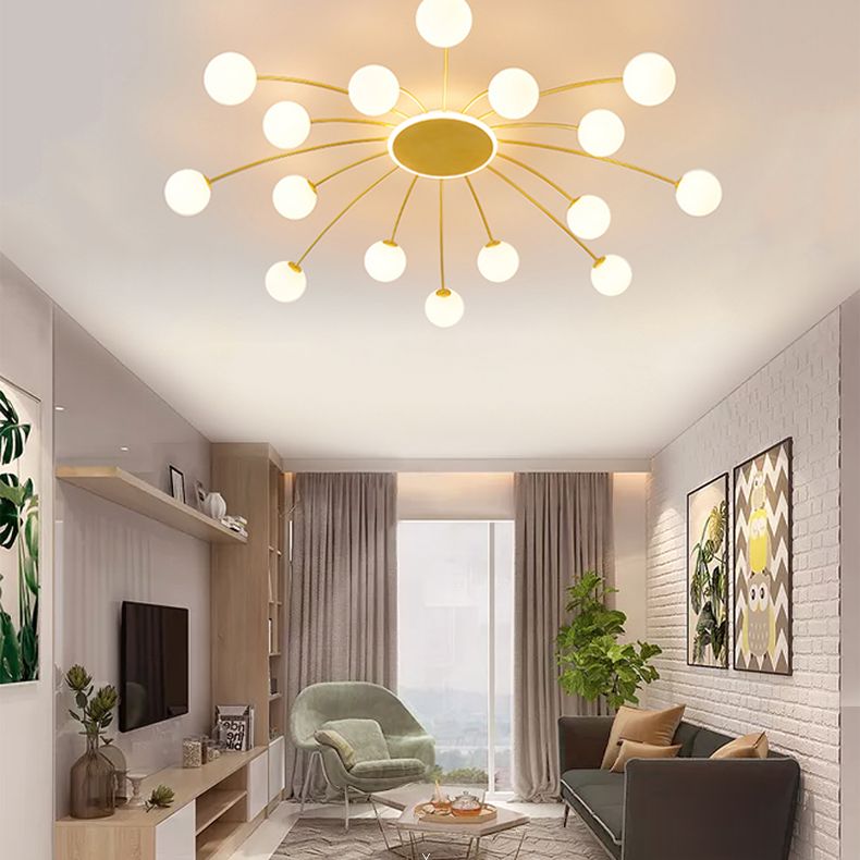 Glass Shade LED Semi Flush Mount in Modern Creative Style Sputnik Metal Ceiling Light in Gold