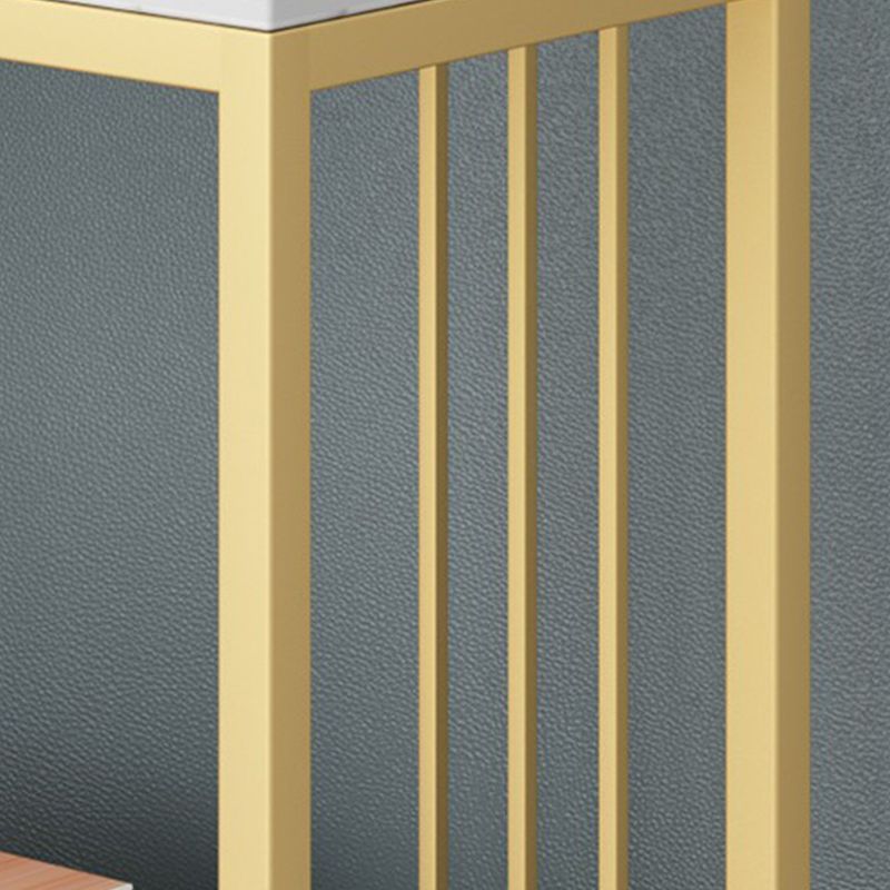 Metal Frame End Table 2-Tier Stone Top Accent Side Table with Shelf