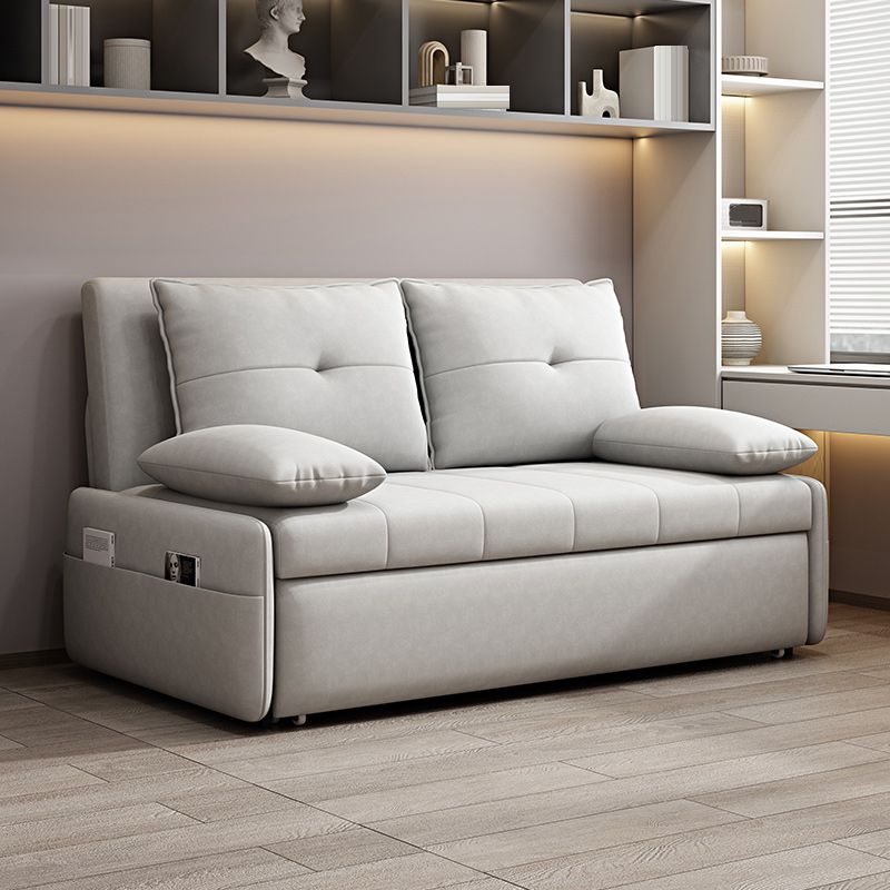 Contemporary Faux Leather Sleeper Pillow Top Arms Sofa Bed in Gray