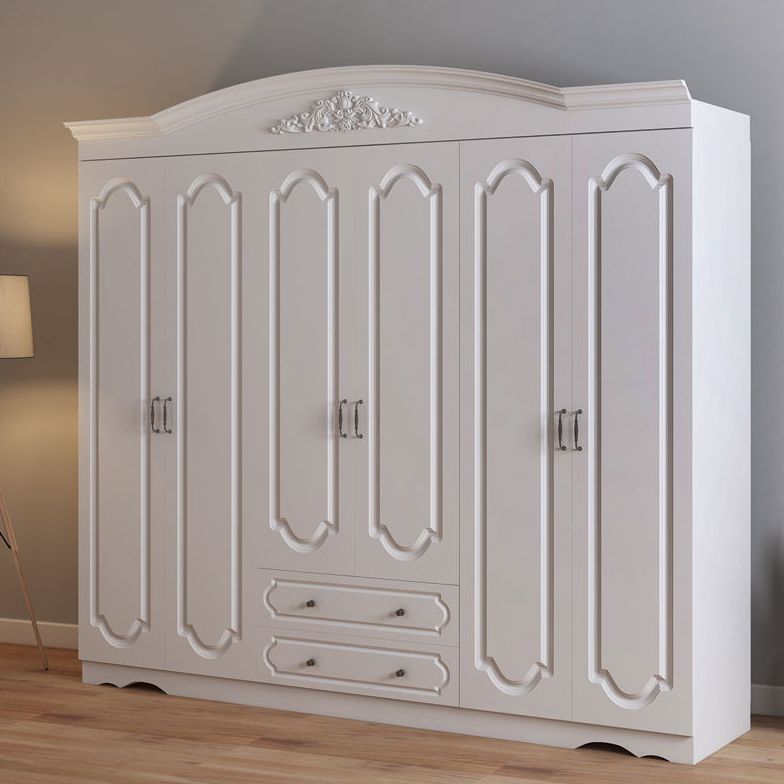 Engineered Wood Cabinet with 2 Drawers French Country White Wardrobe for Home