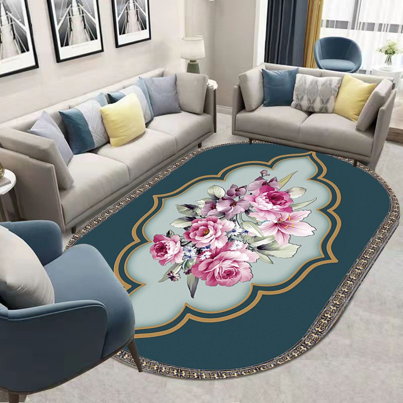 Green Bohemian Rug Blending Graphic Rug Non-Slip Backing Rug for Living Room