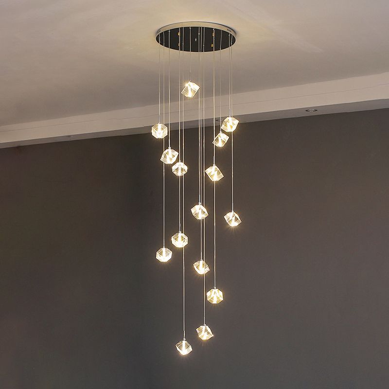 Kristall Silber LED-Anhänger Licht im modernen Luxusstil Edelstahl-Quadrathanglampe