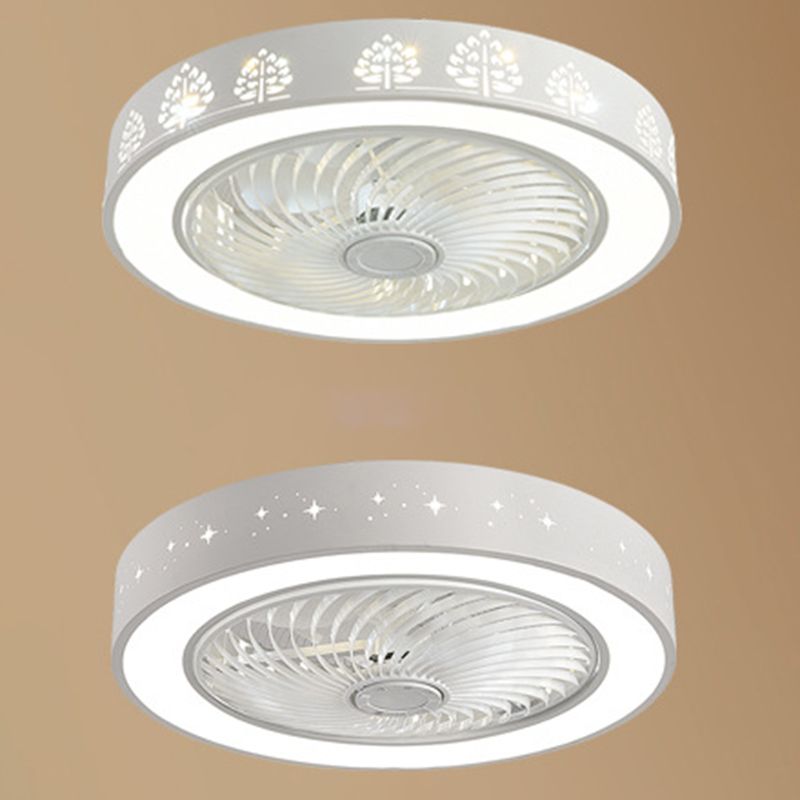 Schlafzimmer Lüfterleuchte Nordic White Semi Flush Deckenlampe mit Trommelmetallschatten