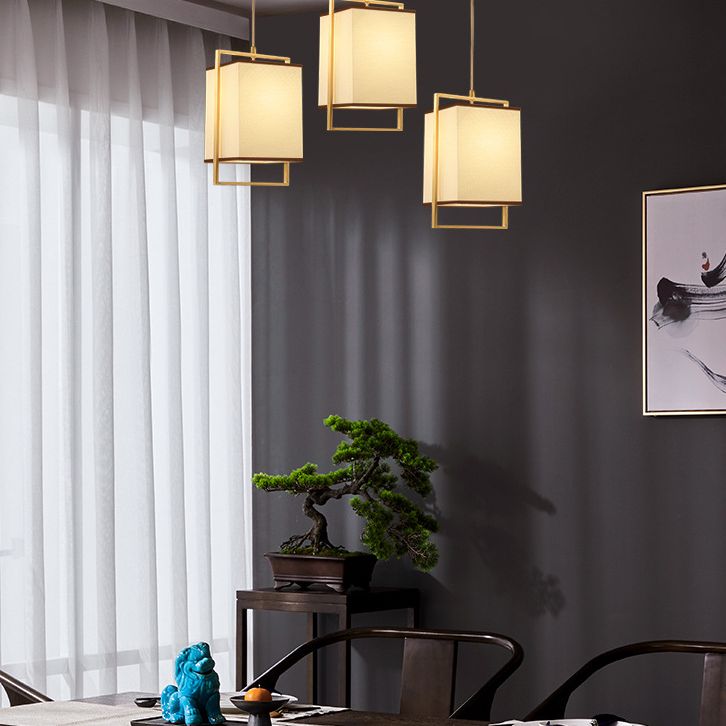 Minimalistische rechteckige Pendelleuchte Lampenmaterial 1 Kopf Diner hängende Licht mit Rahmen in Gold