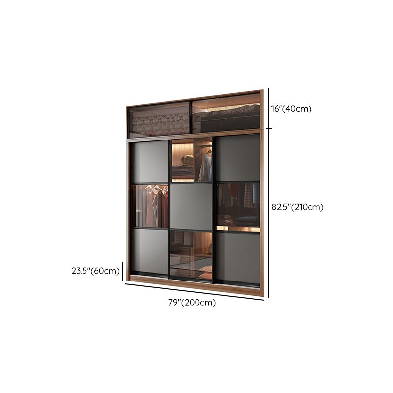 Brown and Gray Storage Cabinet Modern Sliding Door Cabinet with Drawers