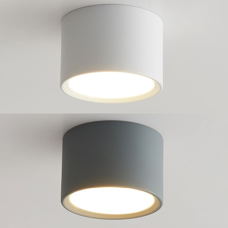 Modern Concise Corridor Flush Mount Iron Cylindrical LED Ceiling Light with Acrylic Shade