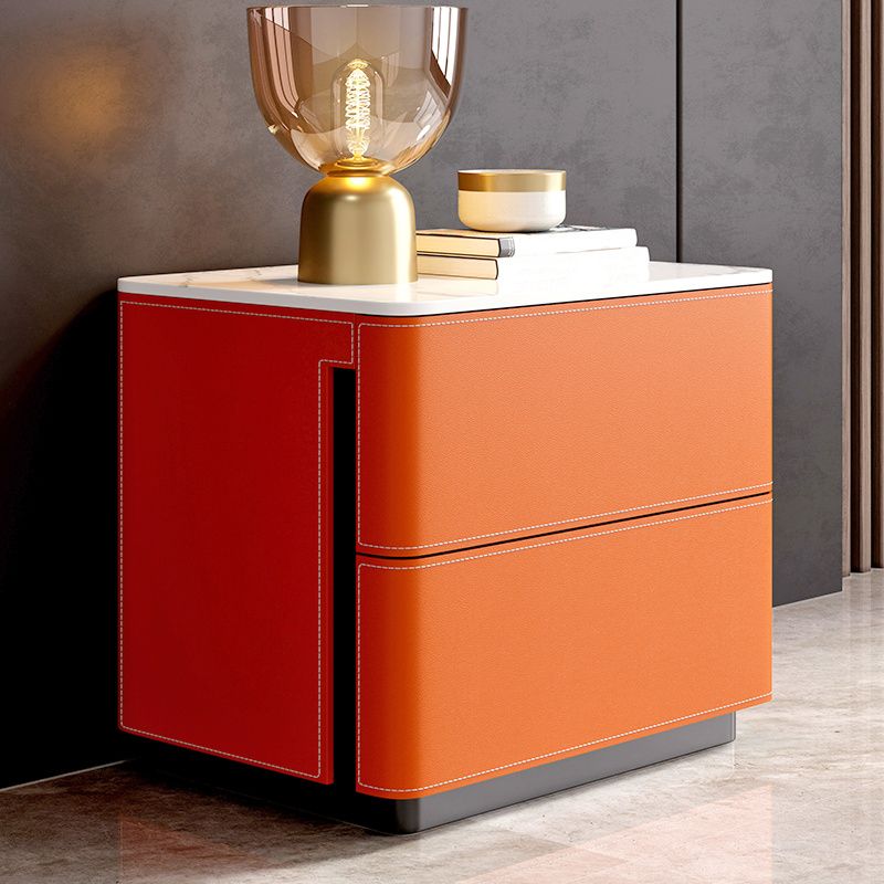 Orange Leatherwear Credenza Modern Stone Buffet with Drawer for Dining Room