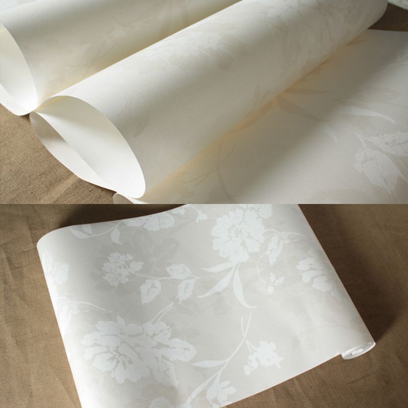 Blooming Peony Print Wallpaper Roll Light-Grey Rustic Wall Covering for Living Room