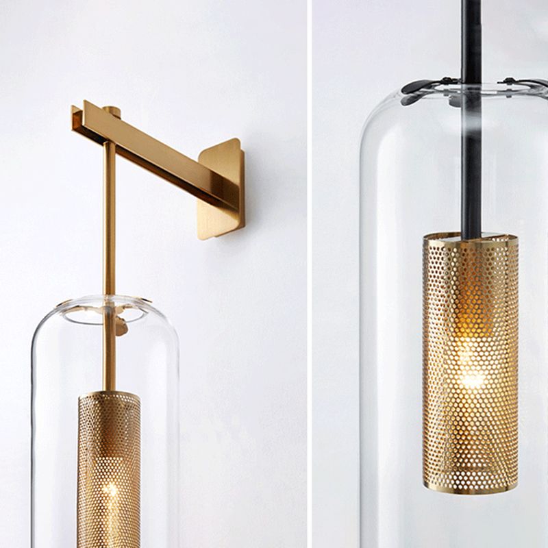 Industrial 1 - Light Cylinder Glass Wall Light - Iron Wall Sconce in Black / Gold