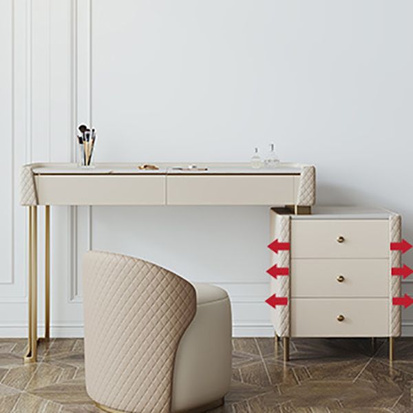 Glam Style Beige Rock Slate Vanity with 5 Drawers Metal Base