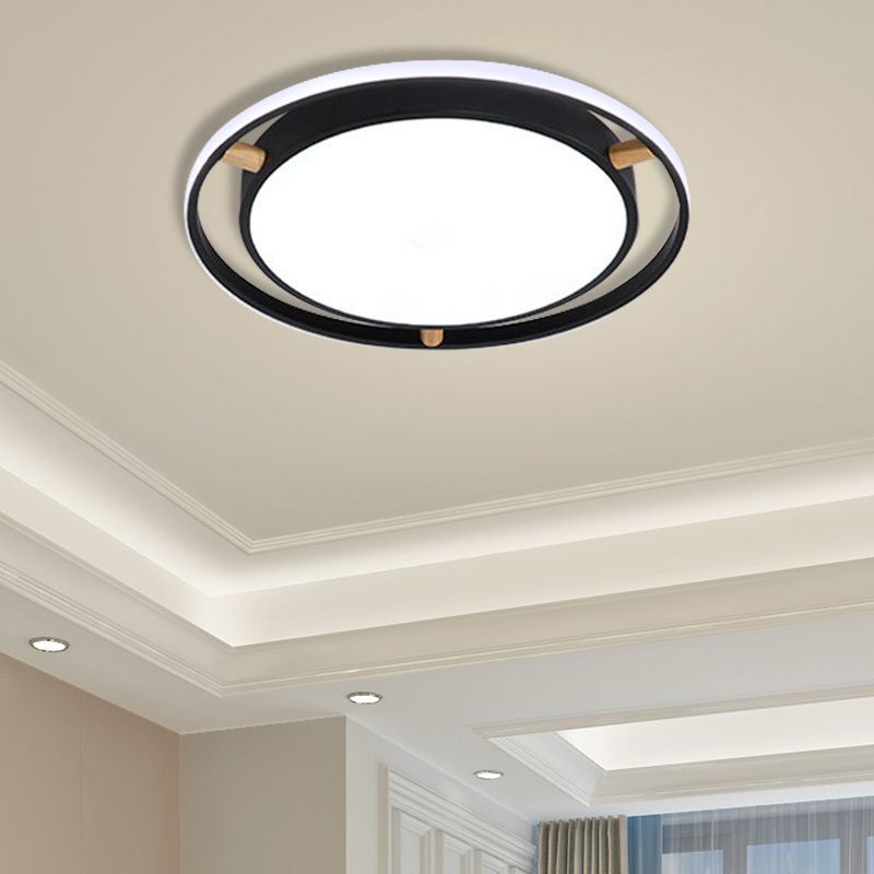 Nordische LED Deckenbündelleuchte Weiß/Grün/Grau Zweikreis dünne Flushmount Beleuchtung mit Holz Arm, 16 "/19.5" /23.5 " W