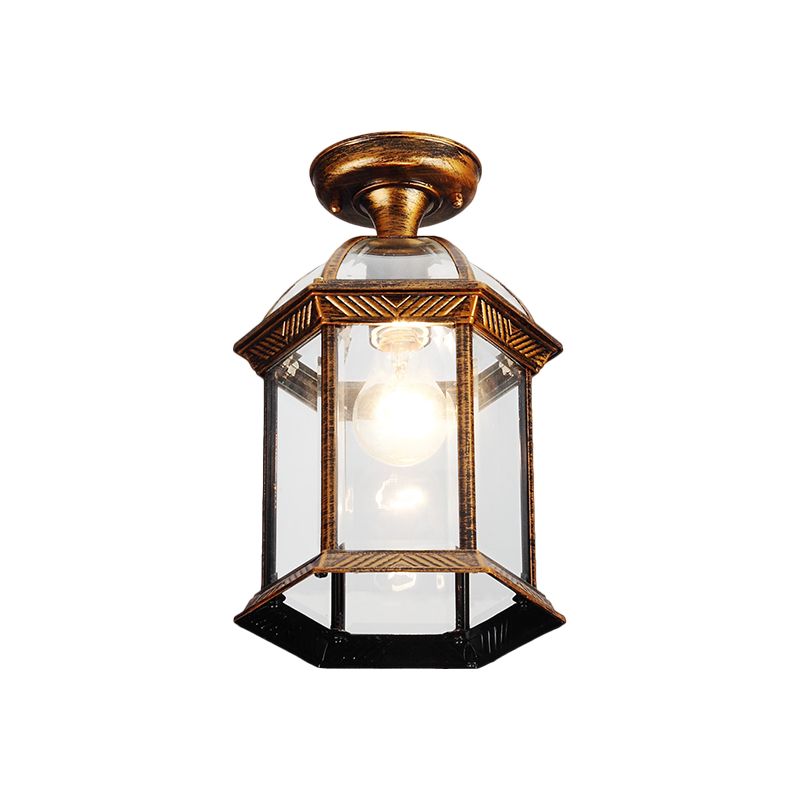 Lanterne de plafond en verre transparent noir/laiton, éclairage semi-montage traditionnel à ampoule unique, 8"/9,5" de large