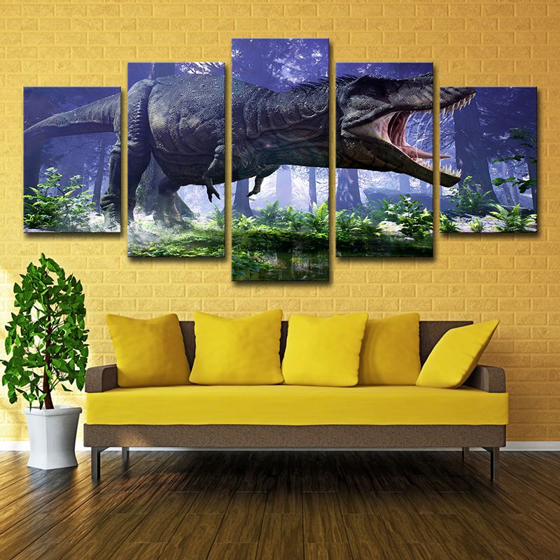 Jurassic Park Dinosaur Canvas Print Kids Style Multi-Piece Wall Art Decor in Blue