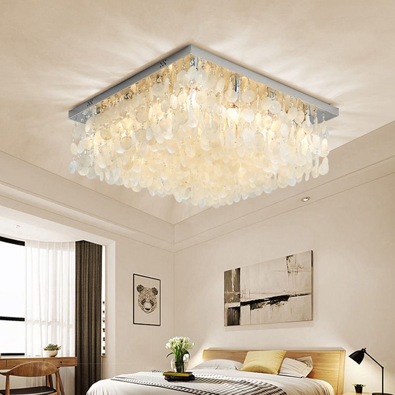 Square Flush Mount Light Modern Crystal LED Chrome Ceiling Light Fixture for Bedroom, 16"/19.5"/23.5" Wide