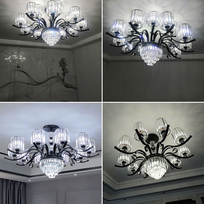 Cilíndrico Candelier Modernista Comedor de cristal transparente Luz de techo colgante en negro
