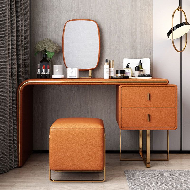Glam Faux Leather Vanity Dressing Table 2-Drawer Makeup Vanity Desk
