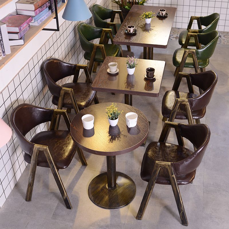Industrial Wooden Dinner Room Kitchen Table Brown Table with Metal Base for Dining Room