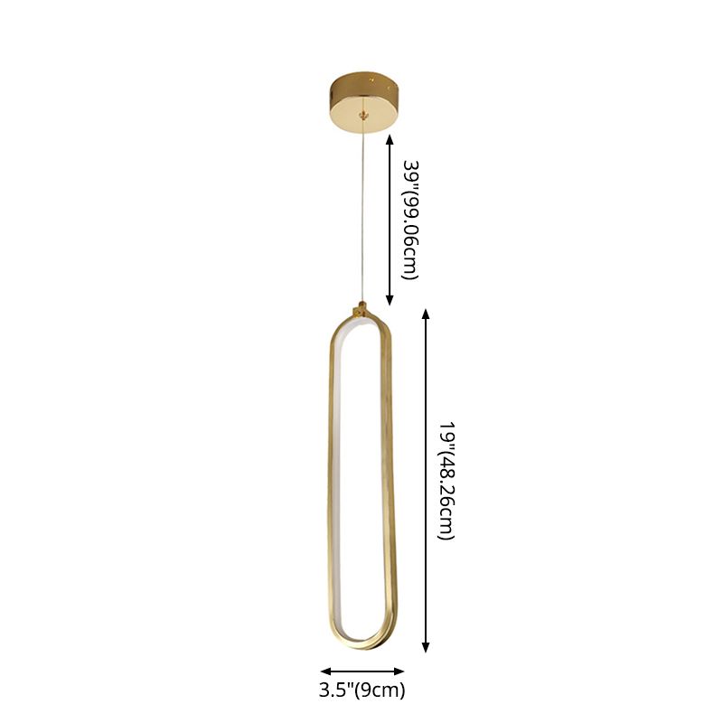 Minimalism Ellipse Hanging Ceiling Light Metal Bedroom Pendant Light Fixture in Gold
