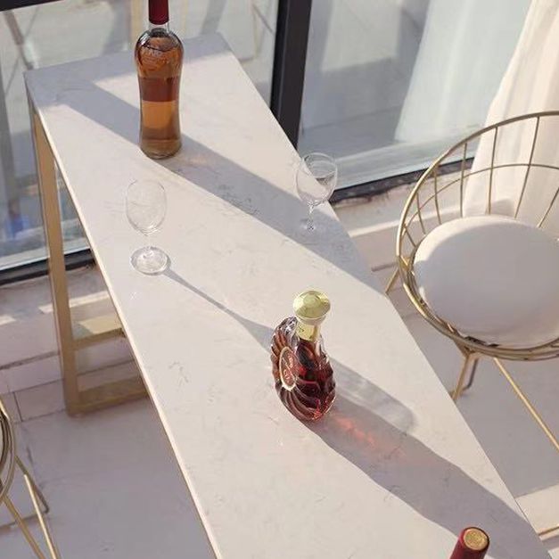 Glam White Marble Counter Table with Rectangle Table Top Gold Trestle Table, Only Table