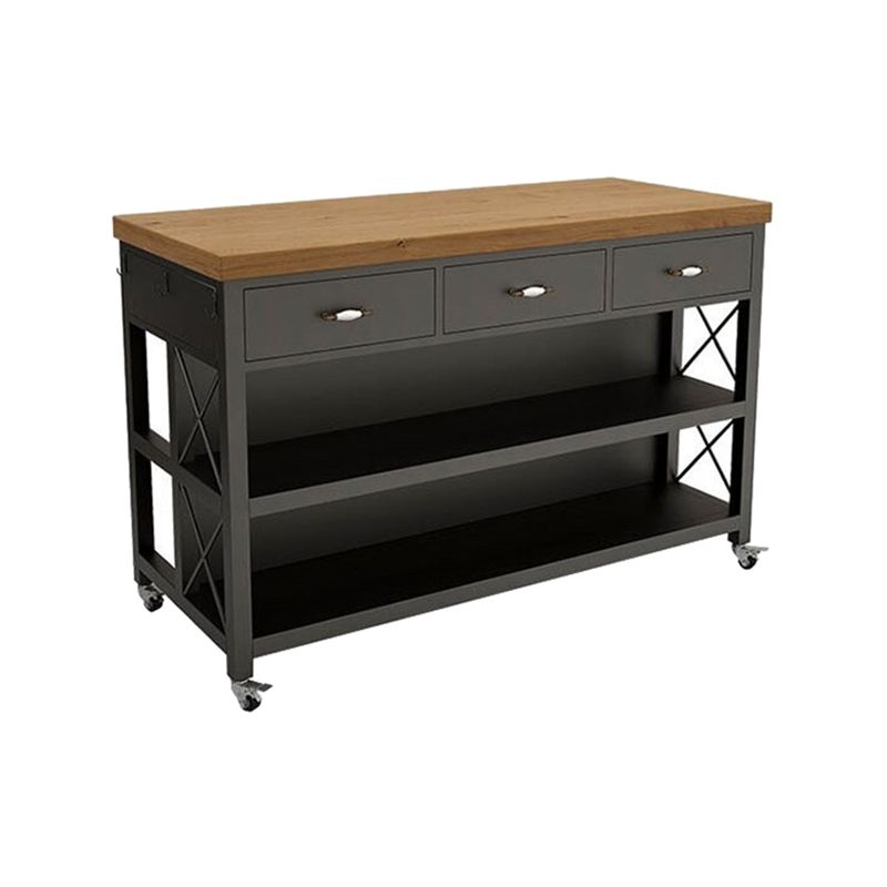 Modern Style Rolling Kitchen Cart Metal Rectangular Kitchen Island Cart with Drawer