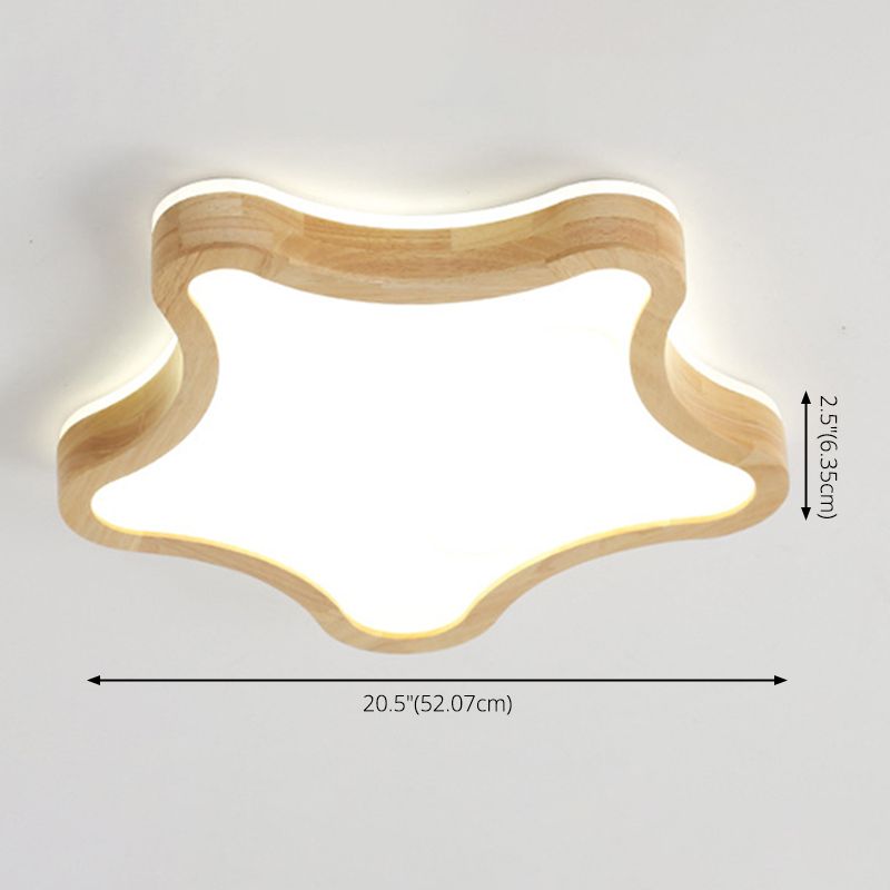 Nordic Style Wood Flush Mount Ceiling Lamp Cartoon Shape LED Flush Mount Lighting for Kids Bedroom
