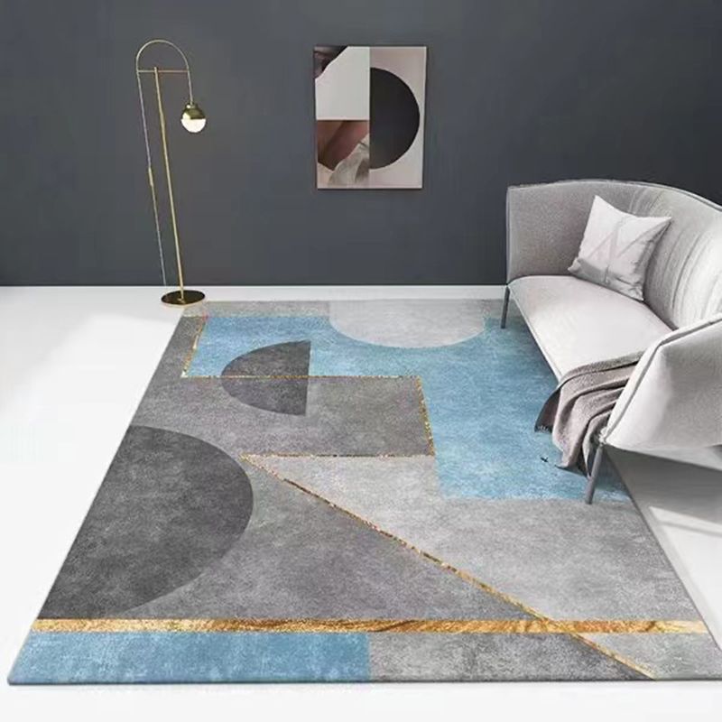 Grey Color-Blocked Area Carpet Polyester Moden Rug Anti-Slip Area Carpet for Home Decoration