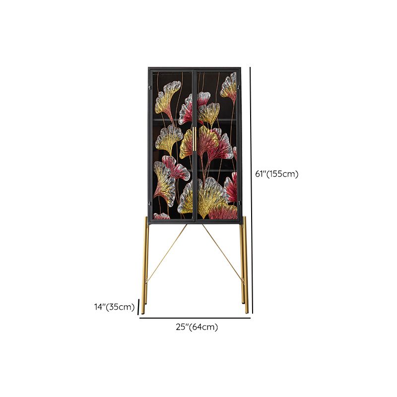 Traditional Wooden China Cabinet Glass Doors Display Stand with Doors
