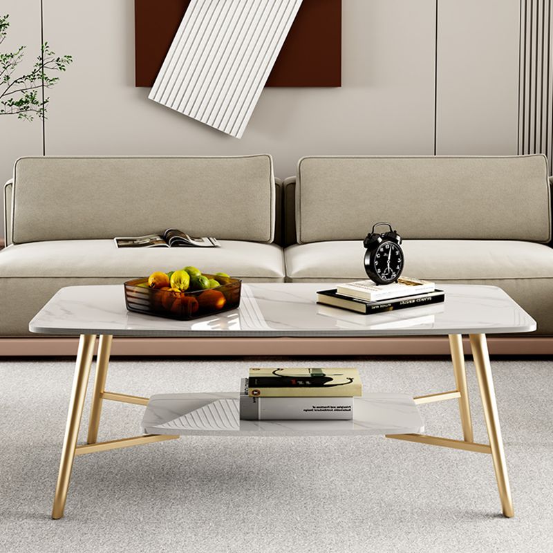 Rectangular Slate Top Coffee Table 4 Legs 1 Single Cocktail Table with Storage Shelf