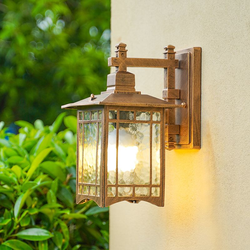 Rectangle Garden Wall Light Kit Antiqued Water Glass 1 Bulb Black/Brass Wall Sconce Lighting Fixture