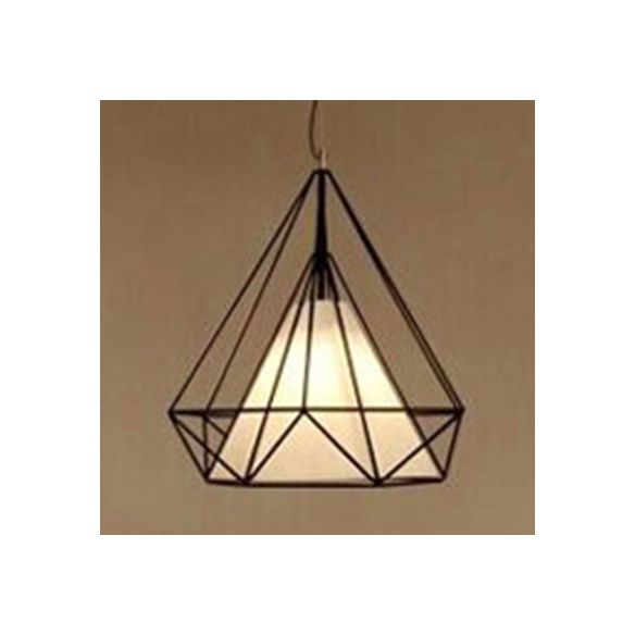 Black Wire Cage Hanging Pendant with Fabric Shade Metal Modern 1 Light Pendant Lamp for Dining Room