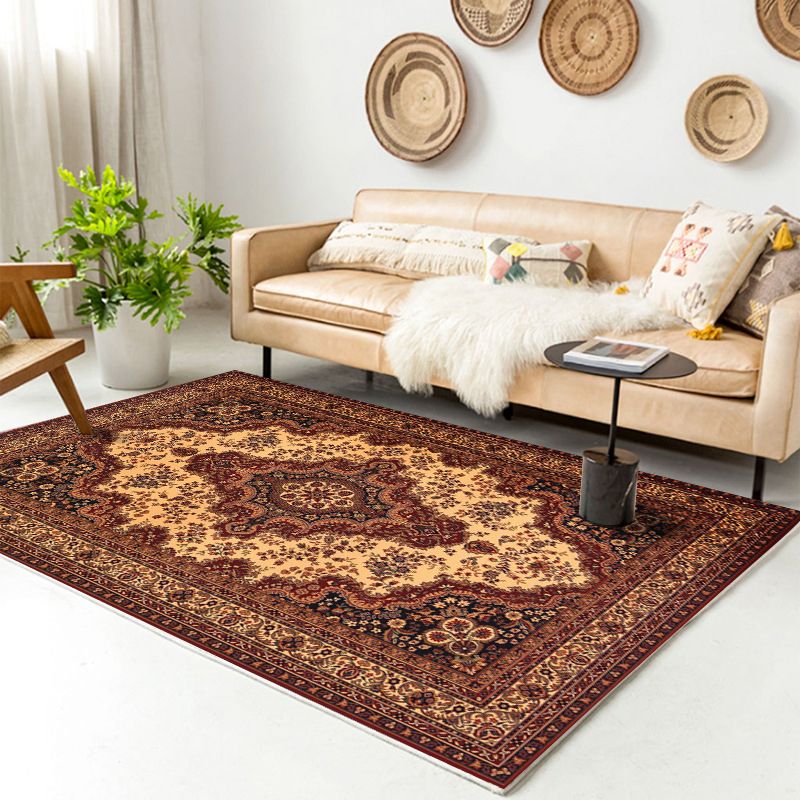 Traditional Multi-Color Patterned Rug Polyester Boho Chic Rug Non-Slip Machine Washable Stain Resistant Area Carpet for Home