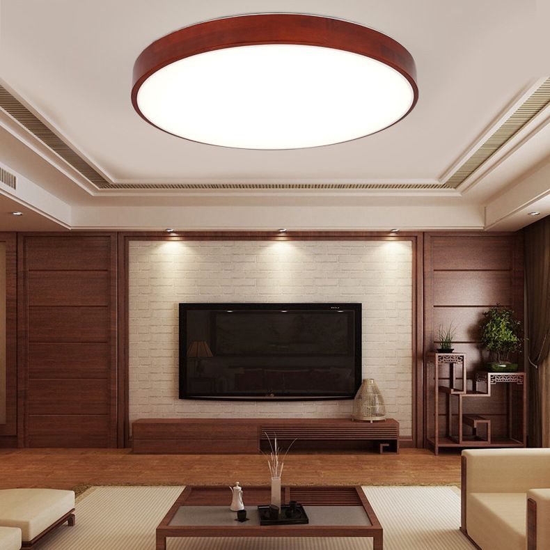 Round Flush Ceiling Light Fixture Modern 1-Light Brown Flush Mount Lamp with Acrylic Shade