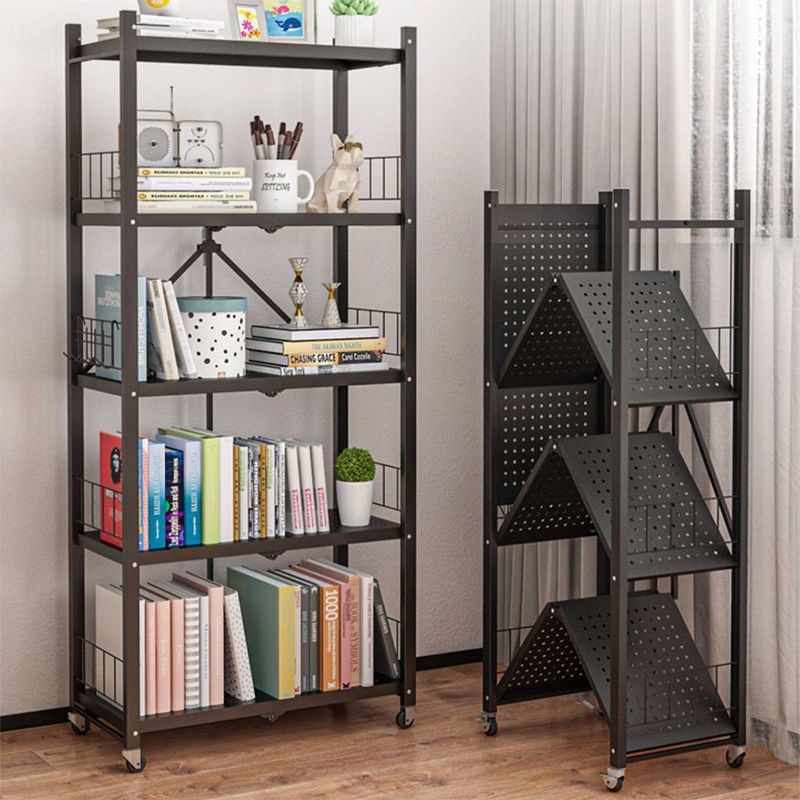 Foldable Bookcase Open Back Bookshelf with Casters for Study Room Office