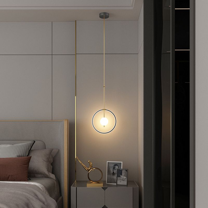 Circular LED Hanging Light Fixture Minimalism Metal Black-Gold Drop Pendant for Bedroom