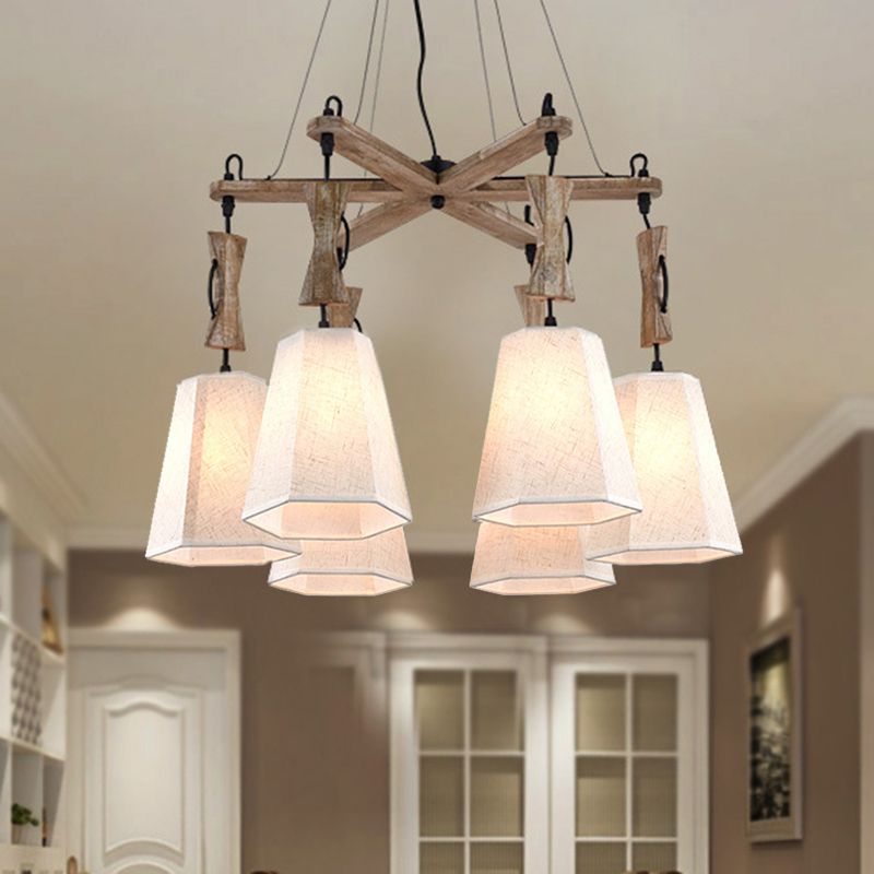 Lampadella in tessuto affusolato Luce tradizionale a 6 luci da soggiorno illuminazione a sospensione in bianco/nero/lino
