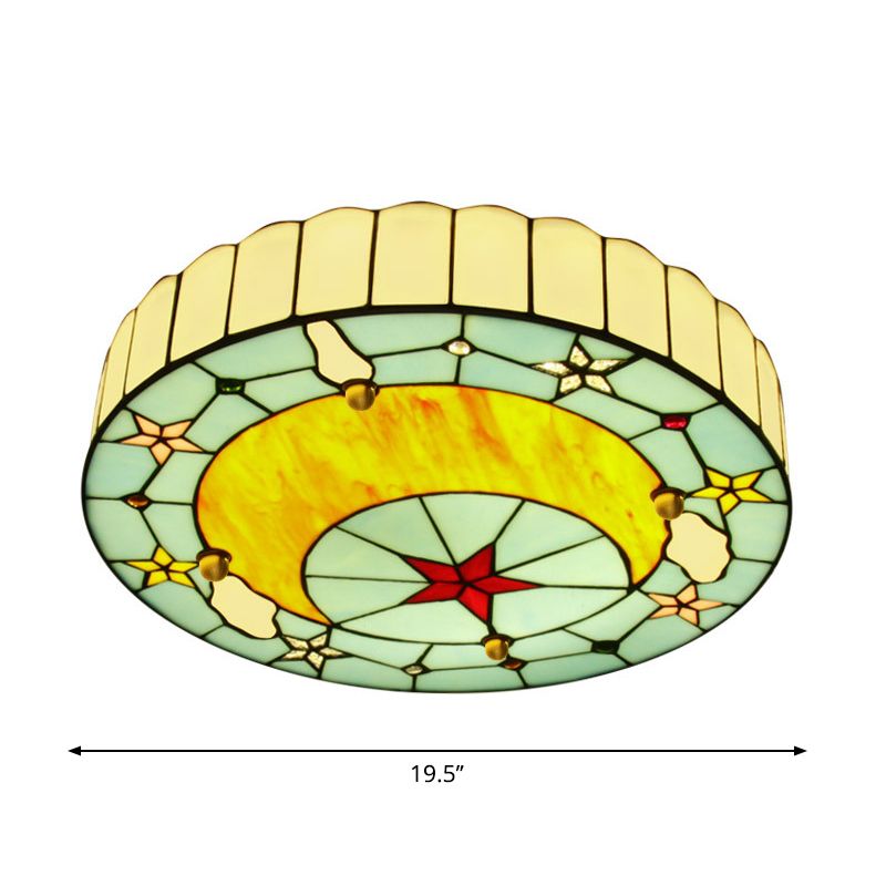 Handgefertigte blaue Deckenleuchte aus Glas, runde Barock-Einbauleuchte für Schlafzimmer