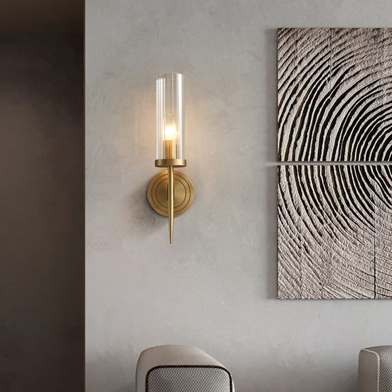 Gold Cylindrical Wall Lamp in Modern Luxury Style Copper Wall Light with Pure Glass Shade