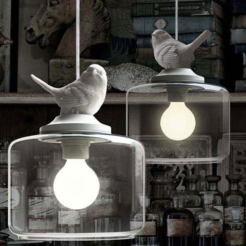 Lampada a ciondolo a ciondolo tamburo in stile contemporaneo di vetro a soffitto a sospensione in bianco