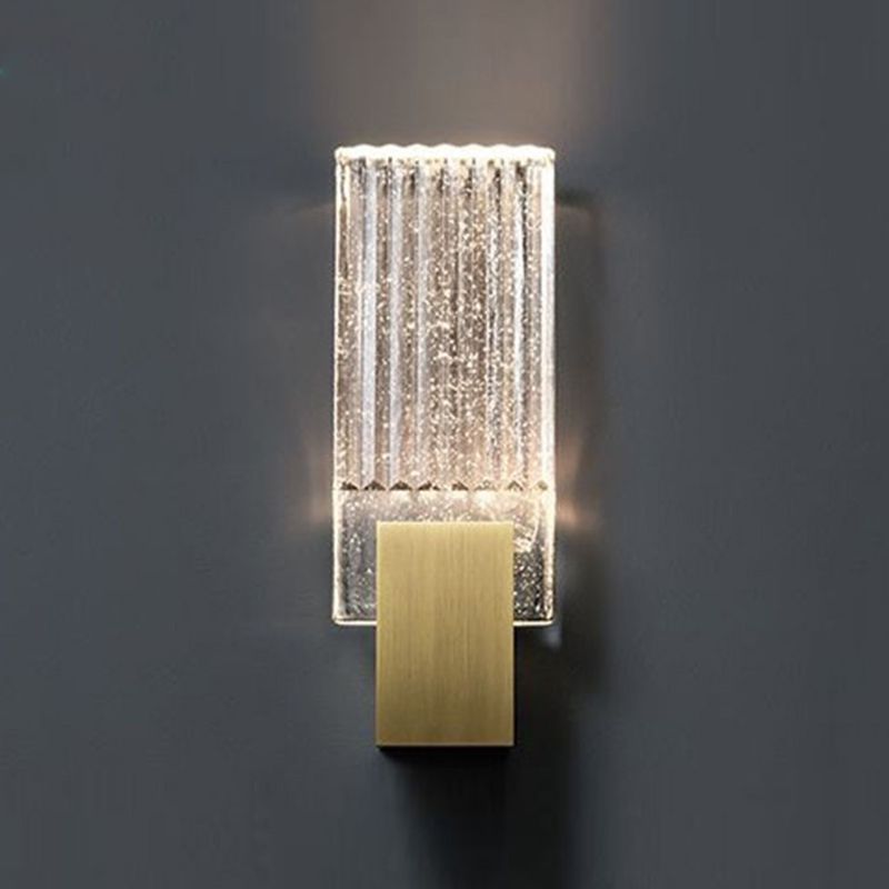 Modern Brass Wall Light Rectangle Wall Sconce with Crystal for Living Room