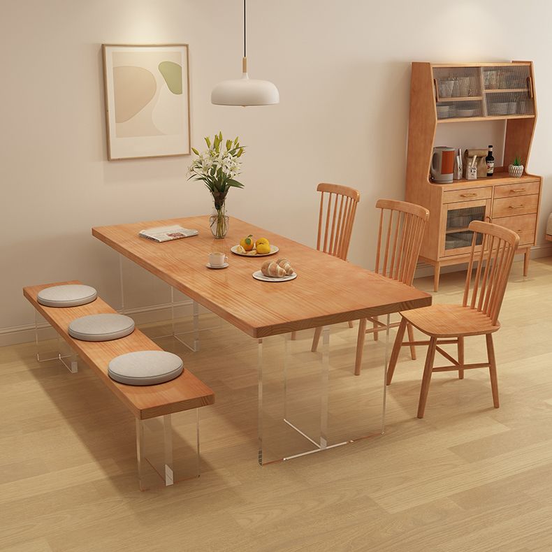 Fixed Modern Dinette Set 1/7 Pcs Brown Solid Wood Furniture for Home