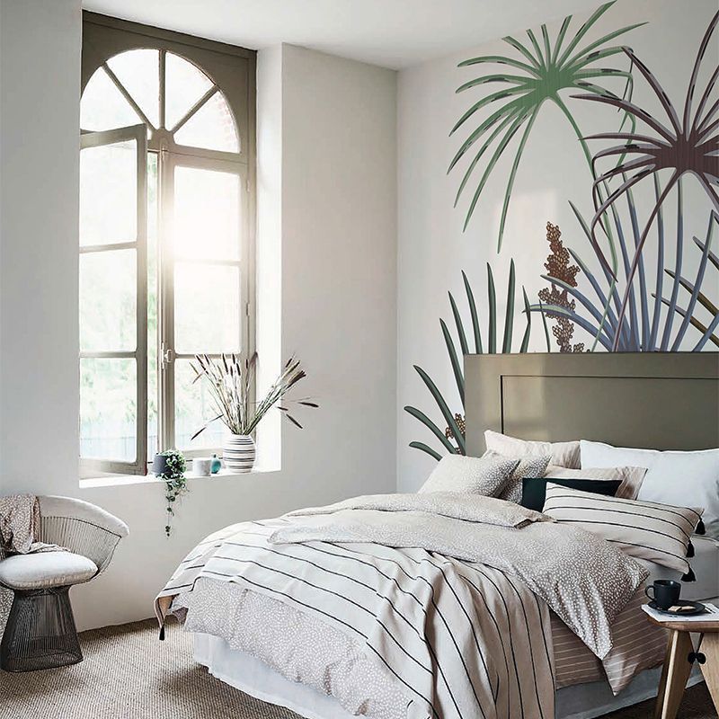 Illustration Palmetto Fan Leaf Mural Decal Full-Size Wall Covering for Living Room, Custom Print