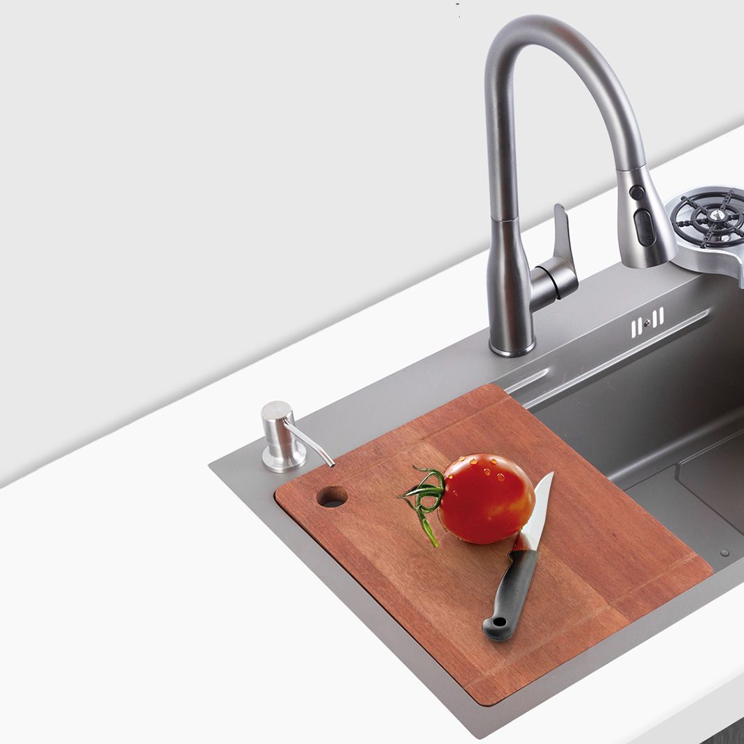 Grey Kitchen Sink Cutting Board Single Bowl Stainless Steel Top-Mount Kitchen Sink