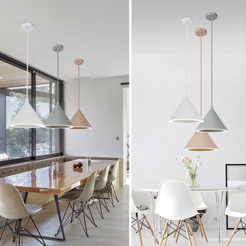 Dinning Room LED Hanging Light Fixture Simple Style Hanging Ceiling Light with Cone Metal Shade