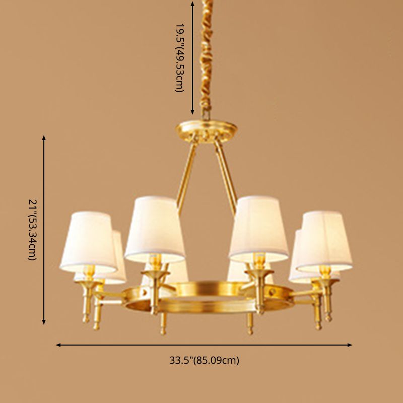Copper Fabric Chandelier Light Fixtures Cone Ceiling Light Fixture for Living Room