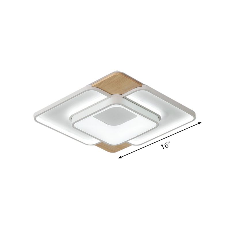 Plafoniera LED da incasso quadrata in acrilico nordica sovrapposta da 16"/19,5" in legno bianco, luce calda/bianca