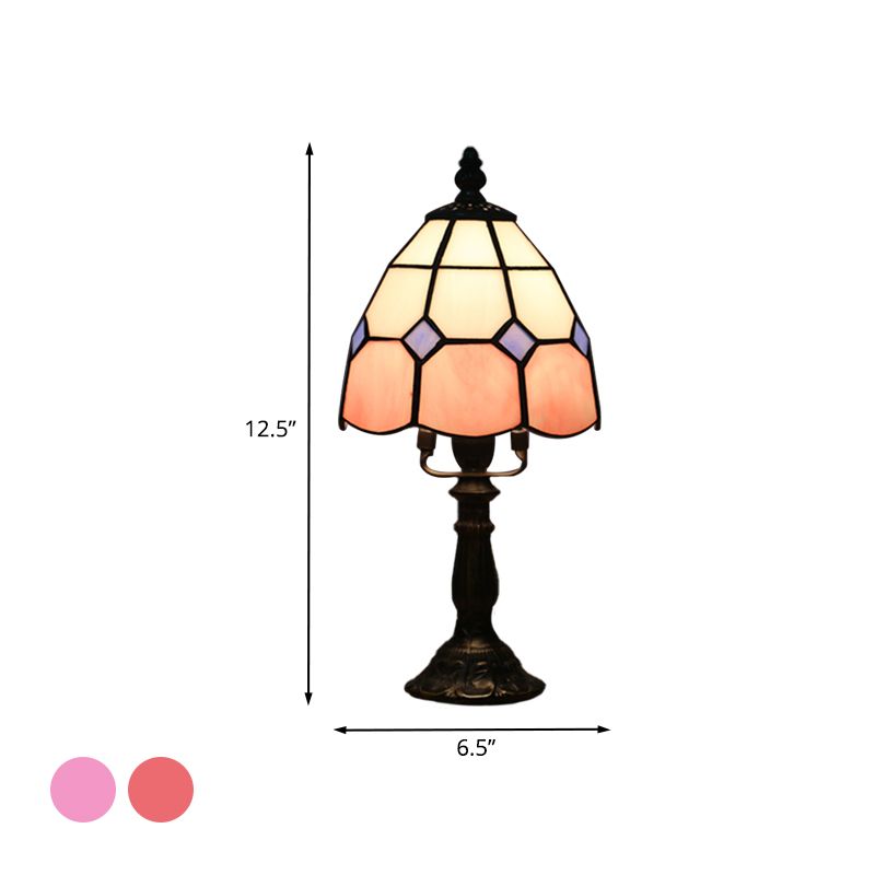 Illuminazione notturna a cupola con griglia in vetro tagliato Tiffany Style 1 luce rossa/rosa da comodino per comodino