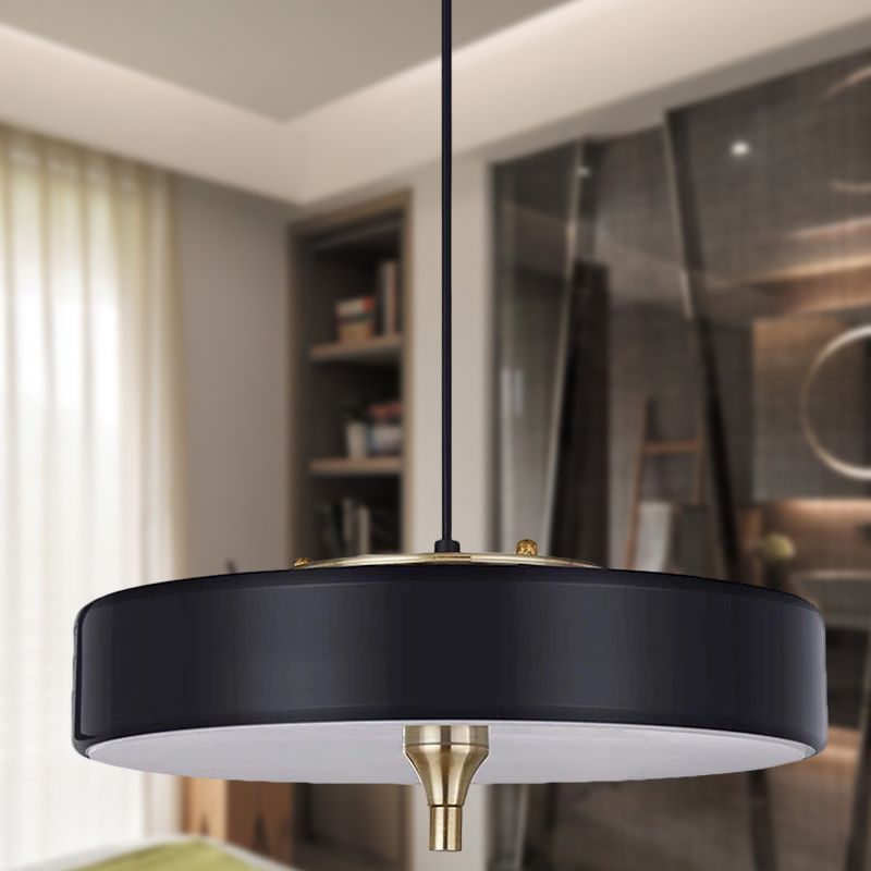 Moderno lampadario a tamburo blu chiaro/bianco/nero in metallo 3 luci sala da pranzo lampada appesa